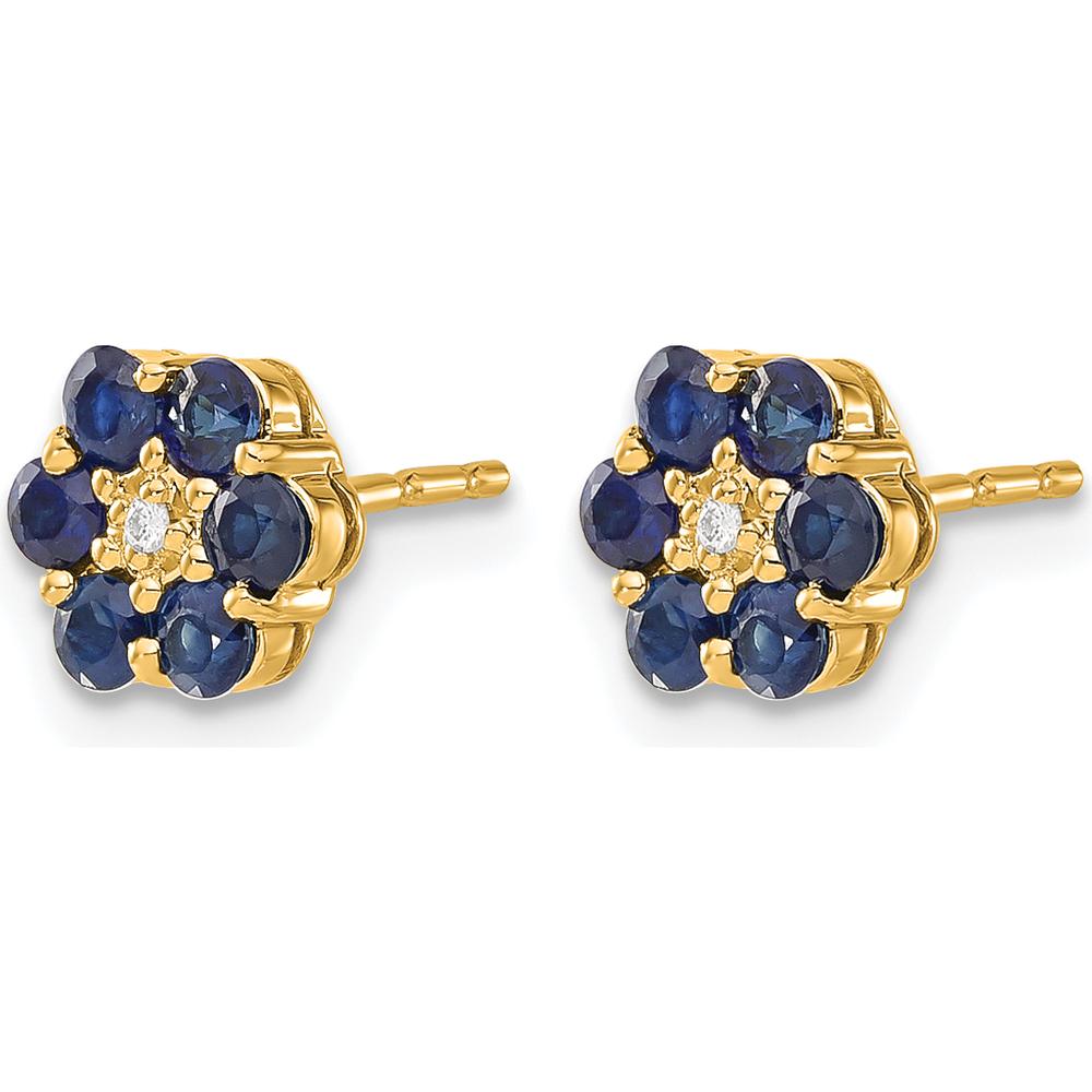 14K Yellow Gold Sapphire and Diamond Button Earrings - 0.078 Carat Total Sapphire and Diamond Weight by Monteluci Fine Jewelry