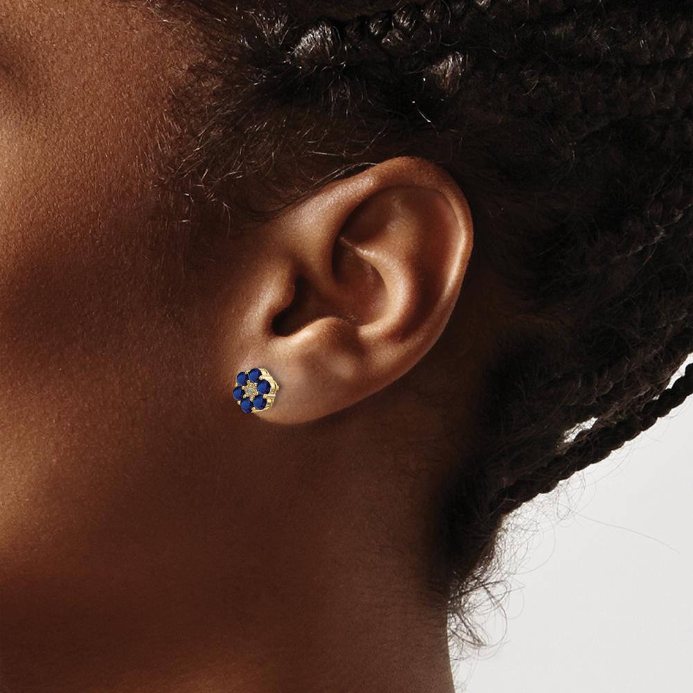 14K Yellow Gold Sapphire and Diamond Button Earrings - 0.078 Carat Total Sapphire and Diamond Weight by Monteluci Fine Jewelry