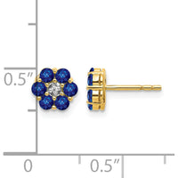 14K Yellow Gold Sapphire and Diamond Button Earrings - 0.078 Carat Total Sapphire and Diamond Weight by Monteluci Fine Jewelry