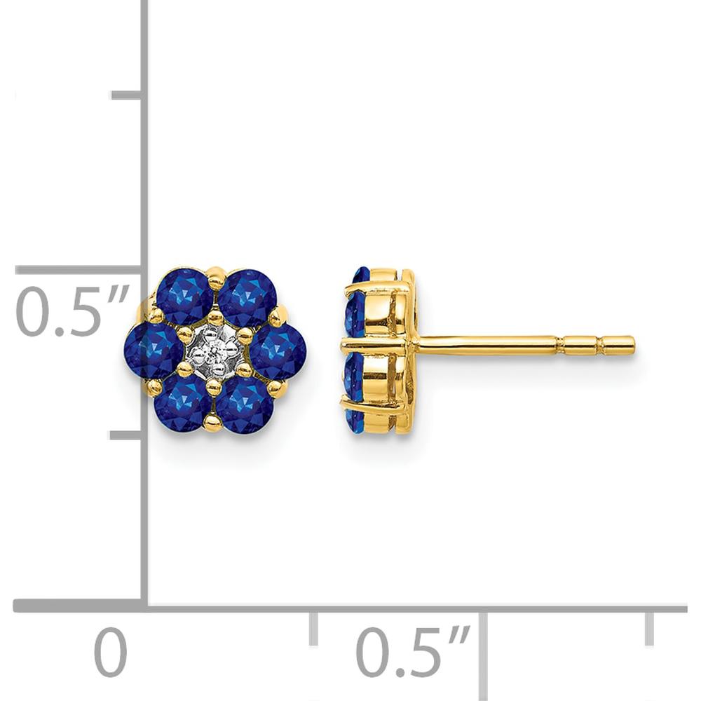 14K Yellow Gold Sapphire and Diamond Button Earrings - 0.078 Carat Total Sapphire and Diamond Weight by Monteluci Fine Jewelry