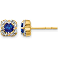 14K Yellow Gold Sapphire and Diamond Button Earrings - 0.50 Carats Total Sapphire Weight, 0.08 Carats Total Diamond Weight by Monteluci Fine Jewelry