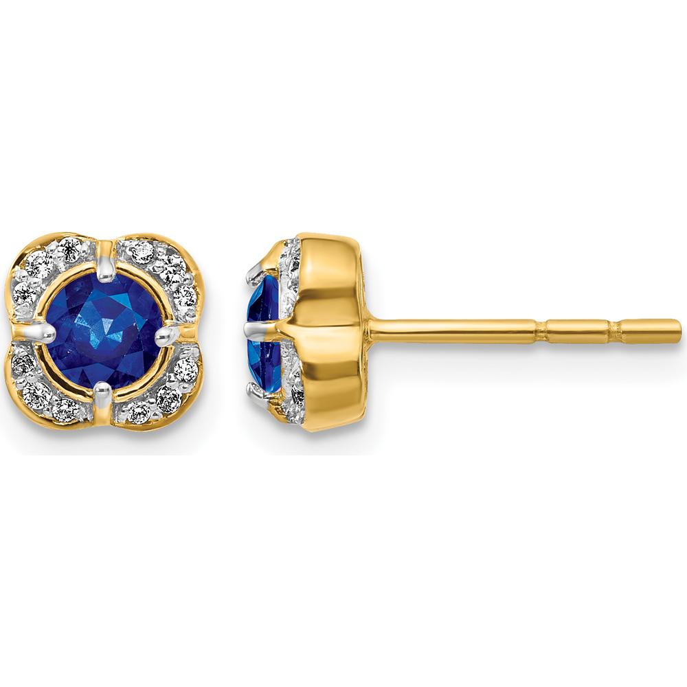 14K Yellow Gold Sapphire and Diamond Button Earrings - 0.50 Carats Total Sapphire Weight, 0.08 Carats Total Diamond Weight by Monteluci Fine Jewelry