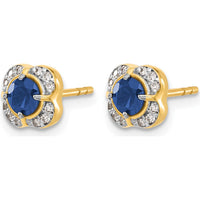 14K Yellow Gold Sapphire and Diamond Button Earrings - 0.50 Carats Total Sapphire Weight, 0.08 Carats Total Diamond Weight by Monteluci Fine Jewelry