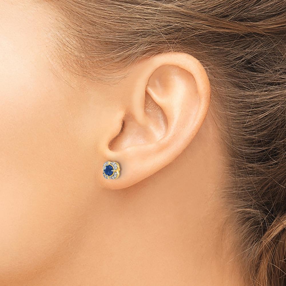 14K Yellow Gold Sapphire and Diamond Button Earrings - 0.50 Carats Total Sapphire Weight, 0.08 Carats Total Diamond Weight by Monteluci Fine Jewelry