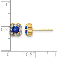 14K Yellow Gold Sapphire and Diamond Button Earrings - 0.50 Carats Total Sapphire Weight, 0.08 Carats Total Diamond Weight by Monteluci Fine Jewelry