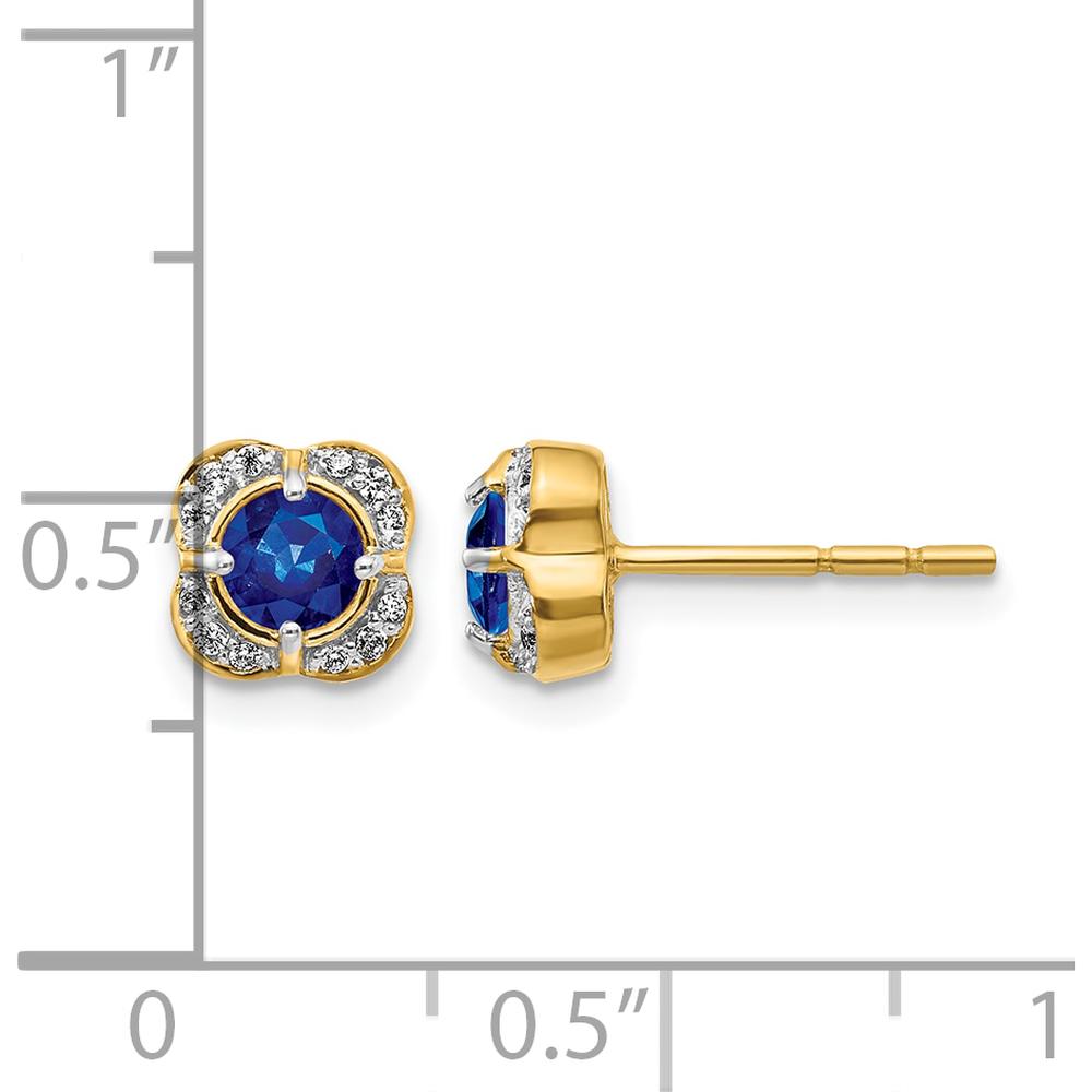 14K Yellow Gold Sapphire and Diamond Button Earrings - 0.50 Carats Total Sapphire Weight, 0.08 Carats Total Diamond Weight by Monteluci Fine Jewelry