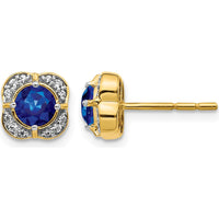14K Yellow Gold Sapphire and Diamond Button Earrings - 0.66 Carats Total Sapphire Weight, 0.016 Carats Total Diamond Weight by Monteluci Fine Jewelry