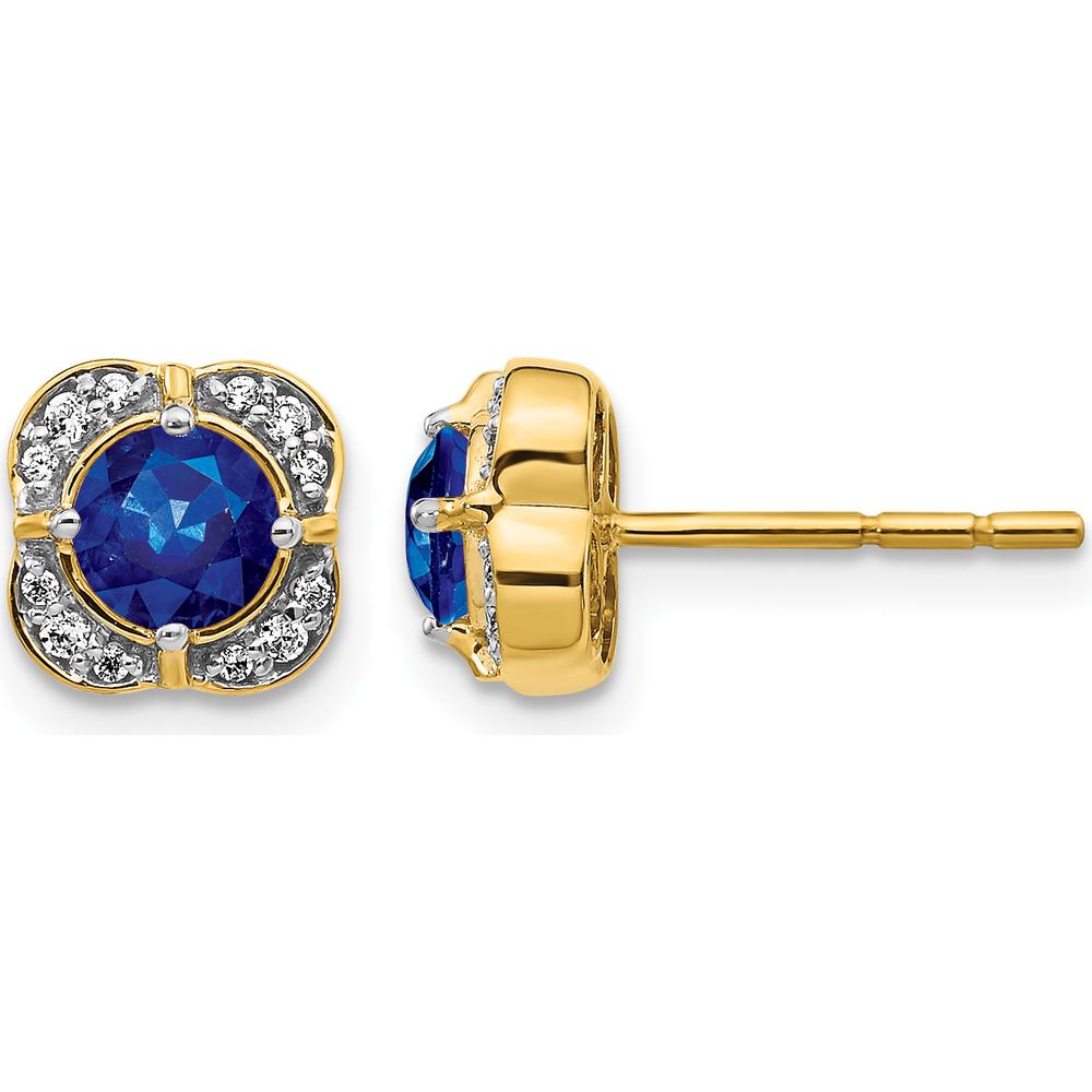 14K Yellow Gold Sapphire and Diamond Button Earrings - 0.66 Carats Total Sapphire Weight, 0.016 Carats Total Diamond Weight by Monteluci Fine Jewelry