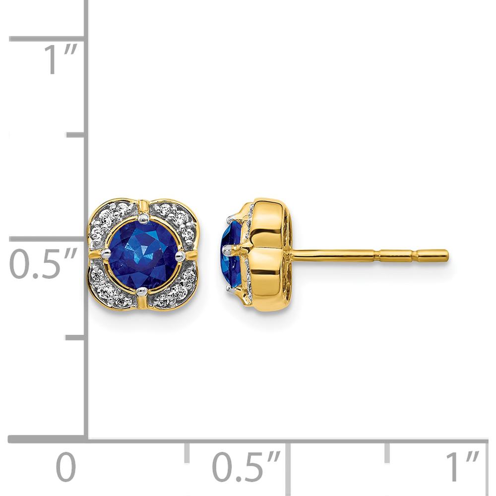 14K Yellow Gold Sapphire and Diamond Button Earrings - 0.66 Carats Total Sapphire Weight, 0.016 Carats Total Diamond Weight by Monteluci Fine Jewelry