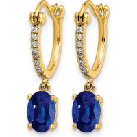 14K Yellow Gold Sapphire and Diamond Dangle Hoop Earrings - 0.75 Carat Total Sapphire Weight, 0.005 Carat Total Diamond Weight by Monteluci Fine Jewelry