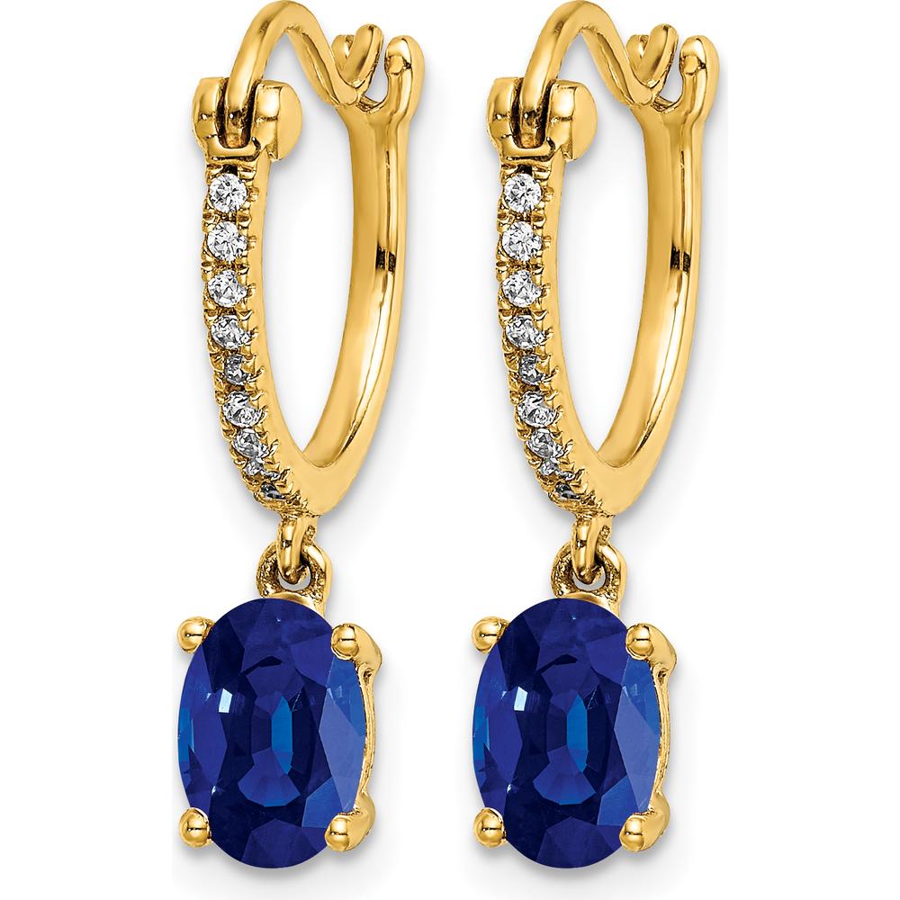 14K Yellow Gold Sapphire and Diamond Dangle Hoop Earrings - 0.75 Carat Total Sapphire Weight, 0.005 Carat Total Diamond Weight by Monteluci Fine Jewelry