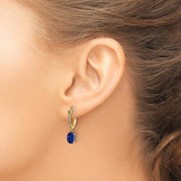 14K Yellow Gold Sapphire and Diamond Dangle Hoop Earrings - 0.75 Carat Total Sapphire Weight, 0.005 Carat Total Diamond Weight by Monteluci Fine Jewelry
