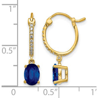 14K Yellow Gold Sapphire and Diamond Dangle Hoop Earrings - 0.75 Carat Total Sapphire Weight, 0.005 Carat Total Diamond Weight by Monteluci Fine Jewelry