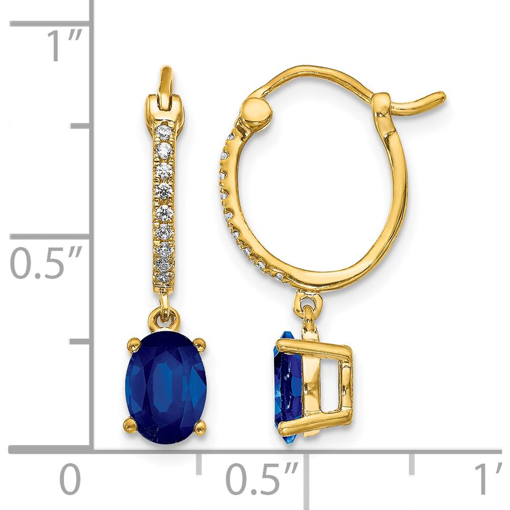 14K Yellow Gold Sapphire and Diamond Dangle Hoop Earrings - 0.75 Carat Total Sapphire Weight, 0.005 Carat Total Diamond Weight by Monteluci Fine Jewelry