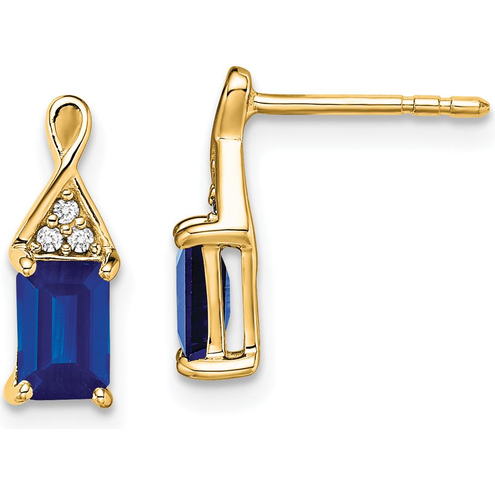 14K Yellow Gold Sapphire and Diamond Drop Earrings - 1.0 Carat Total Sapphire Weight, 0.036 Carat Total Diamond Weight by Monteluci Fine Jewelry