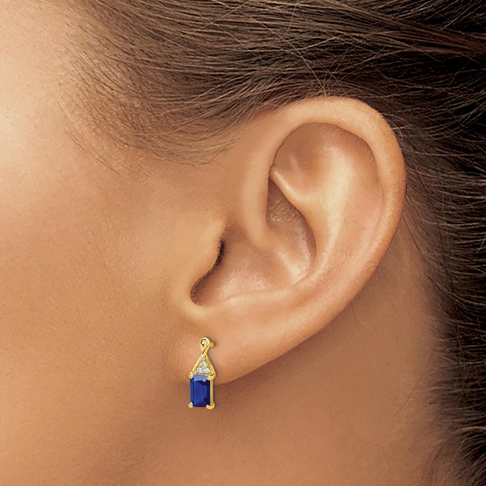 14K Yellow Gold Sapphire and Diamond Drop Earrings - 1.0 Carat Total Sapphire Weight, 0.036 Carat Total Diamond Weight by Monteluci Fine Jewelry