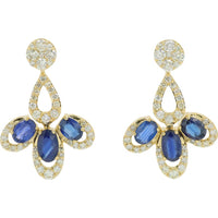 14K Yellow Gold Sapphire and Diamond Drop Earrings with 1.32 Carats of Sapphire and 0.67 Carats of Diamonds