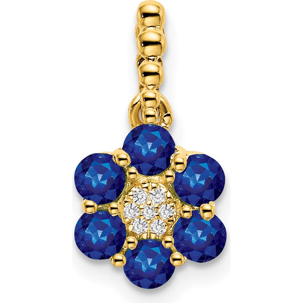 14K Yellow Gold Sapphire and Diamond Floral Pendant - 0.1041 Carat Total Sapphire Weight, 0.004 Carat Total Diamond Weight by Lumare Gioia