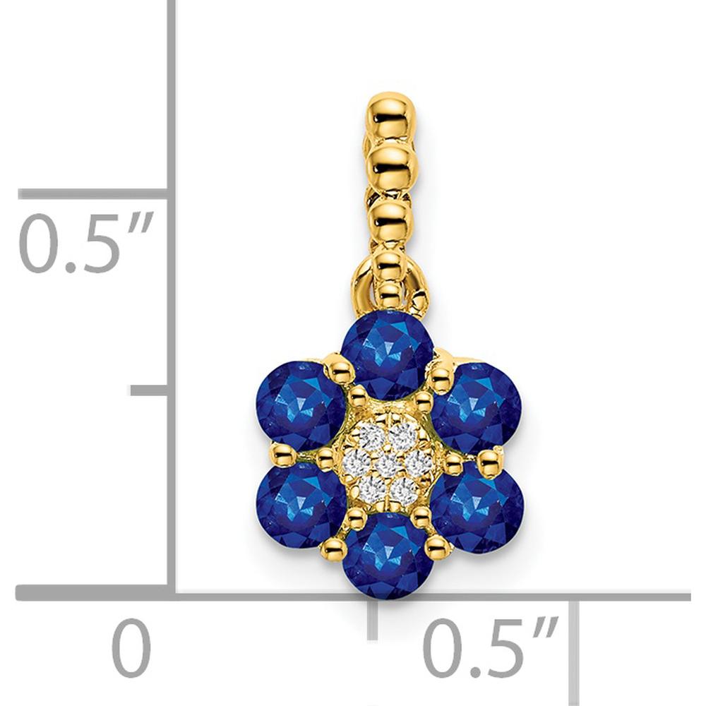 14K Yellow Gold Sapphire and Diamond Floral Pendant - 0.1041 Carat Total Sapphire Weight, 0.004 Carat Total Diamond Weight by Lumare Gioia