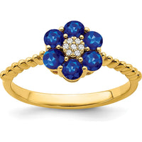 14K Yellow Gold Sapphire and Diamond Floral Ring - 0.101 Carat Sapphire, 0.004 Carat Diamonds by 0