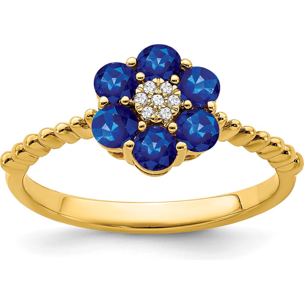 14K Yellow Gold Sapphire and Diamond Floral Ring - 0.101 Carat Sapphire, 0.004 Carat Diamonds by 0