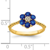14K Yellow Gold Sapphire and Diamond Floral Ring - 0.101 Carat Sapphire, 0.004 Carat Diamonds by 0