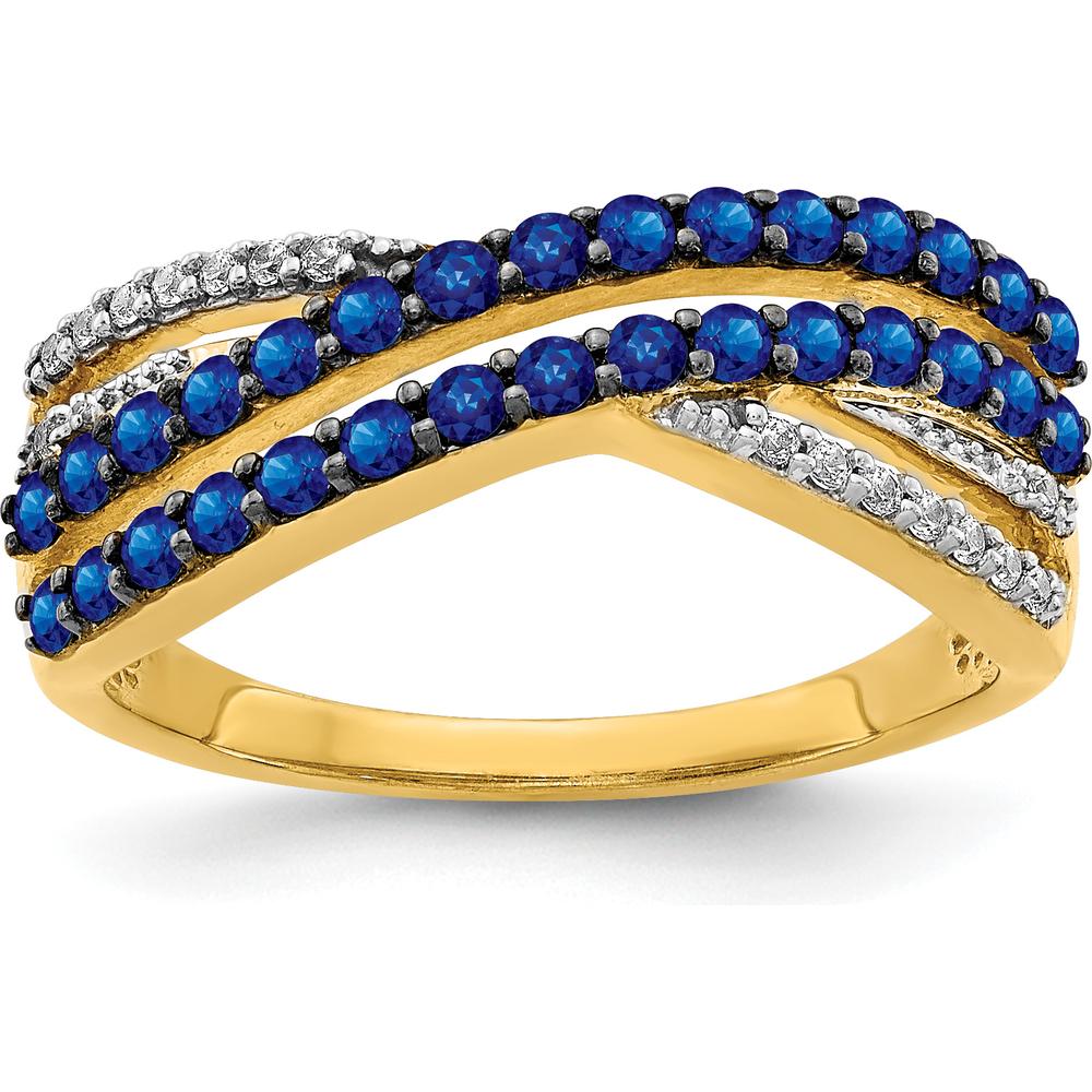 14K Yellow Gold Sapphire and Diamond Gemstone Ring with Round Sapphires and Diamonds - 0.95 Carat Total Gemstone Weight by 0