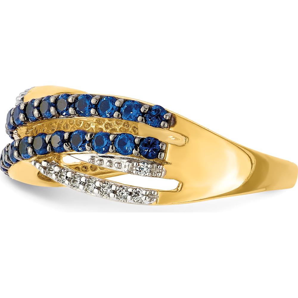 14K Yellow Gold Sapphire and Diamond Gemstone Ring with Round Sapphires and Diamonds - 0.95 Carat Total Gemstone Weight by 0