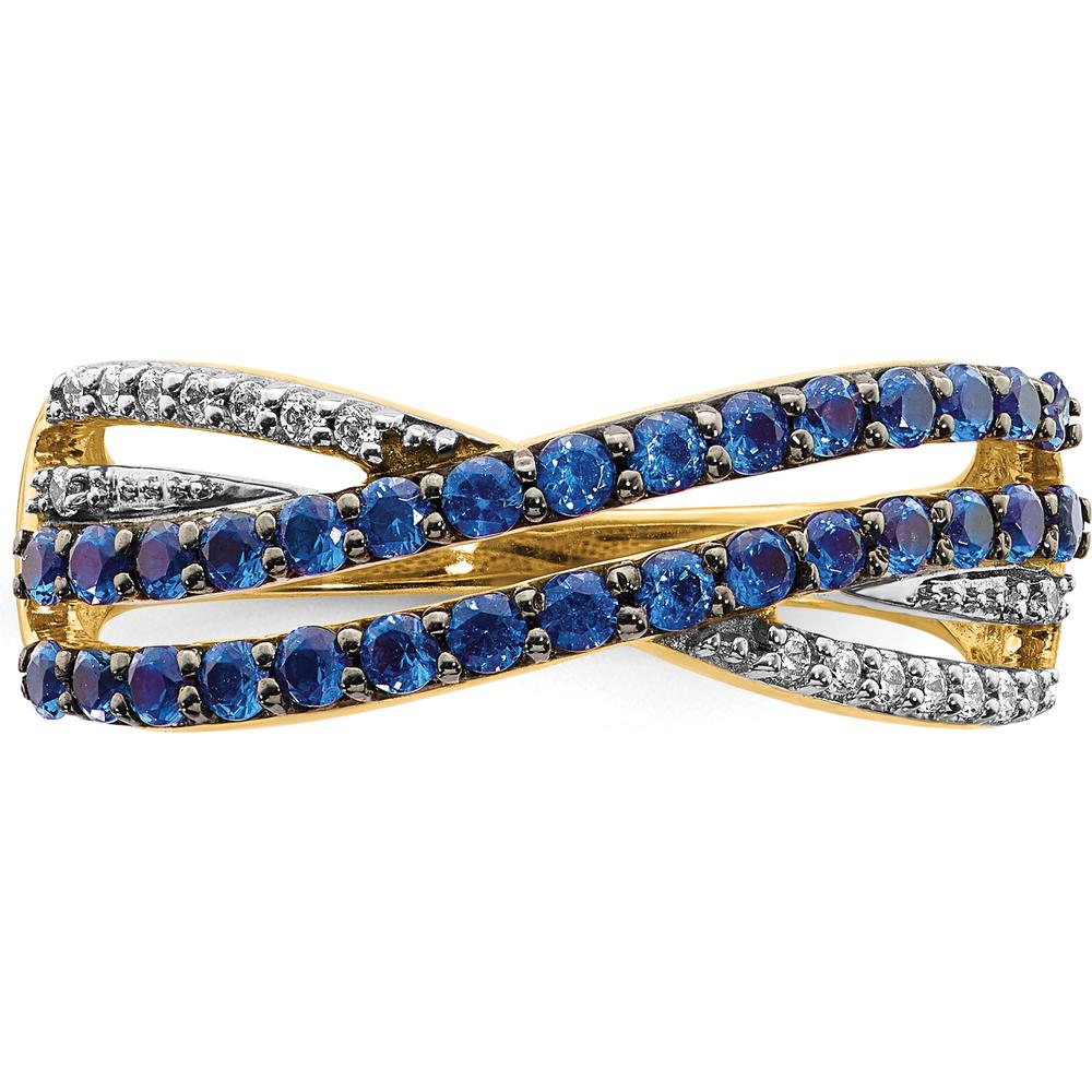 14K Yellow Gold Sapphire and Diamond Gemstone Ring with Round Sapphires and Diamonds - 0.95 Carat Total Gemstone Weight by 0