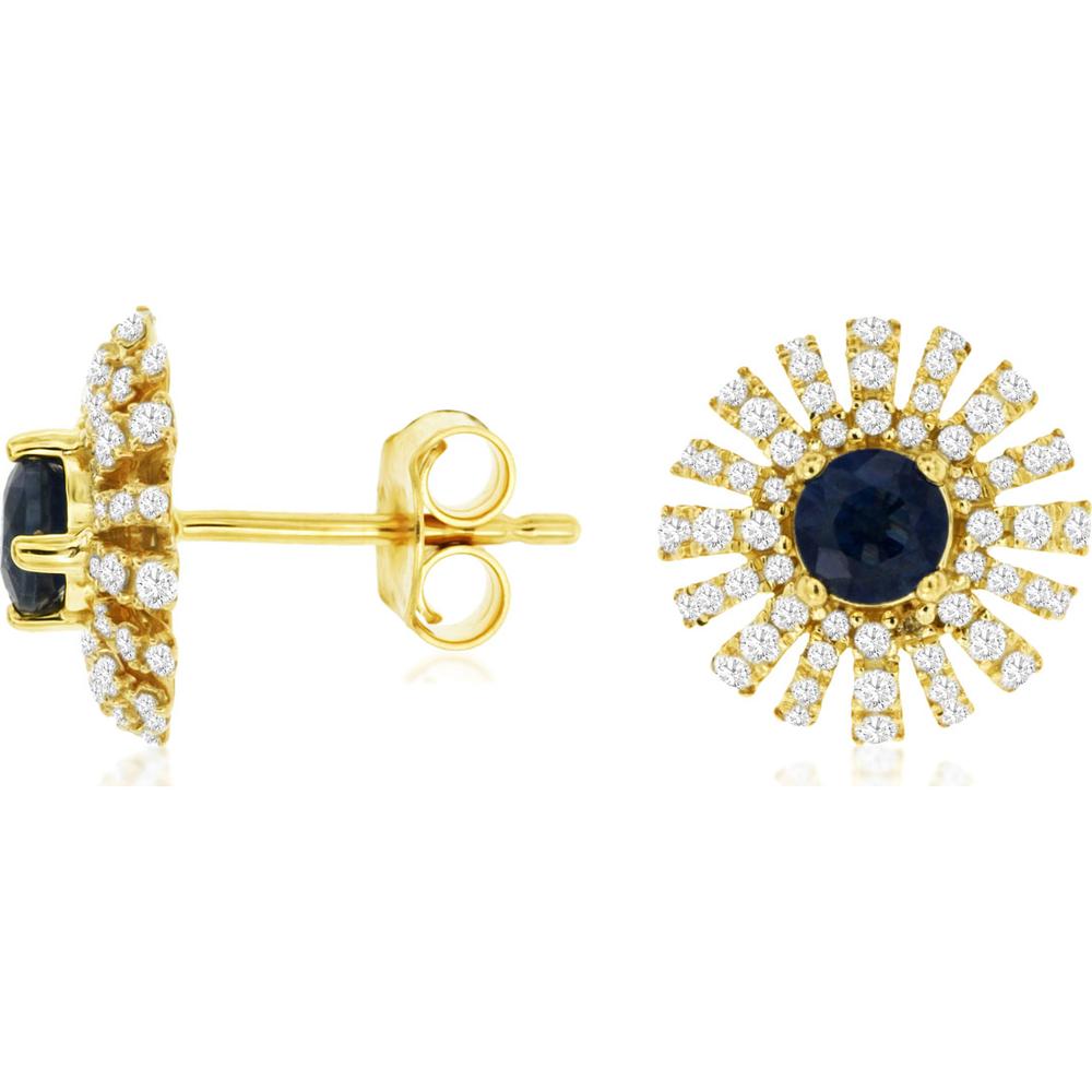 14K Yellow Gold Sapphire & Diamond Halo Earrings - 0.70 Carats Total Sapphire Weight, 0.45 Carats Total Diamond Weight