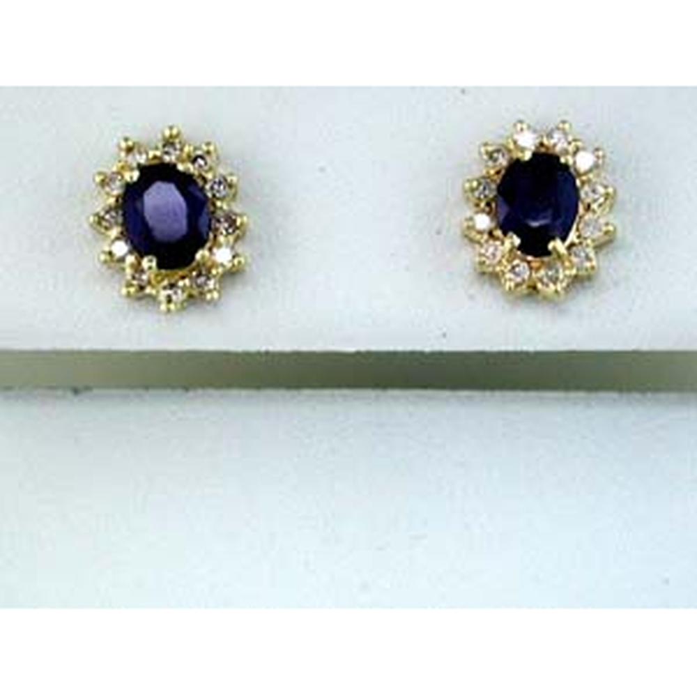 14K Yellow Gold Sapphire & Diamond Halo Earrings - 1.10 Carats Total Gemstone Weight