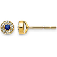 14K Yellow Gold Sapphire and Diamond Halo Post Earrings - 0.055 Carat Sapphire, 0.071 Carat Diamond Total Weight by Monteluci Fine Jewelry