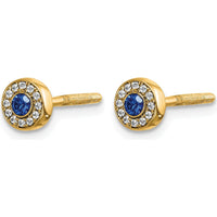 14K Yellow Gold Sapphire and Diamond Halo Post Earrings - 0.055 Carat Sapphire, 0.071 Carat Diamond Total Weight by Monteluci Fine Jewelry