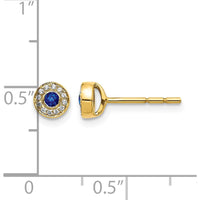 14K Yellow Gold Sapphire and Diamond Halo Post Earrings - 0.055 Carat Sapphire, 0.071 Carat Diamond Total Weight by Monteluci Fine Jewelry