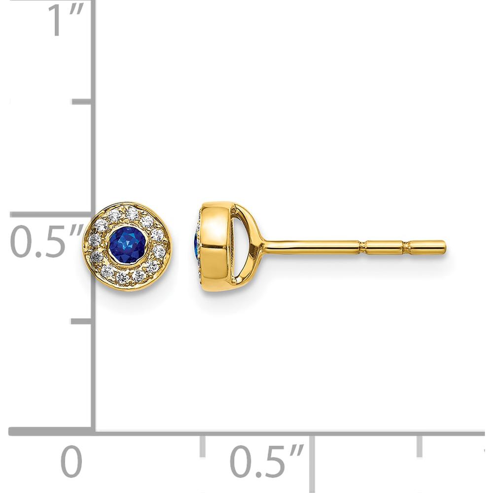 14K Yellow Gold Sapphire and Diamond Halo Post Earrings - 0.055 Carat Sapphire, 0.071 Carat Diamond Total Weight by Monteluci Fine Jewelry