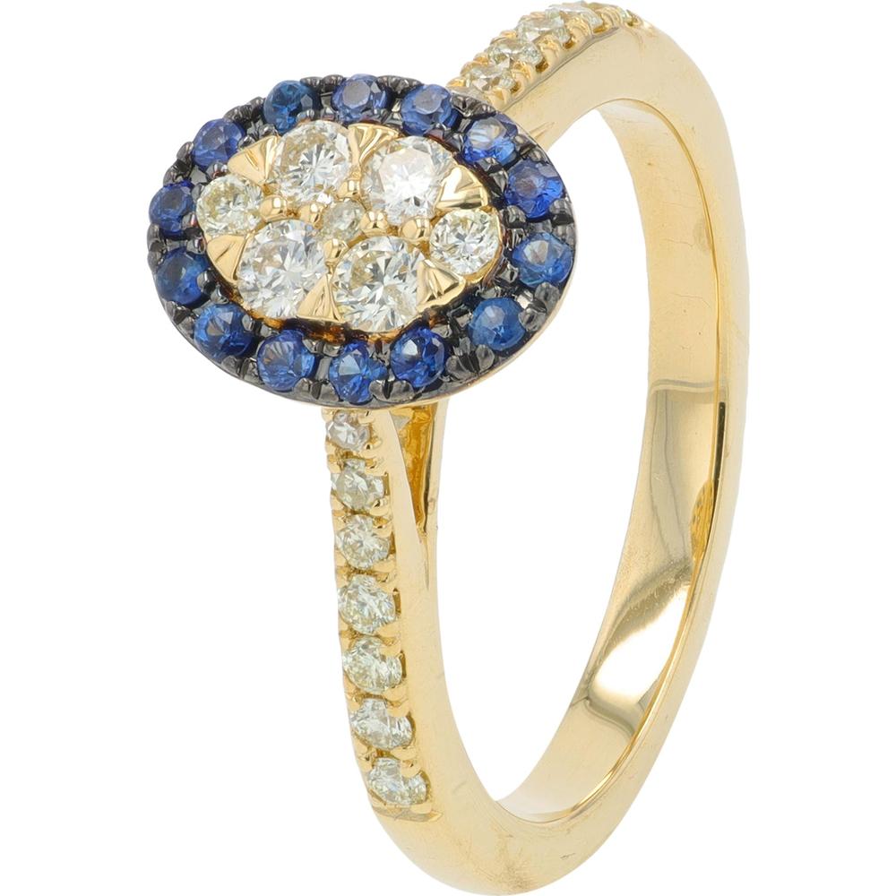 14K Yellow Gold Sapphire and Diamond Halo Ring - 0.40 Carat Total Diamond Weight