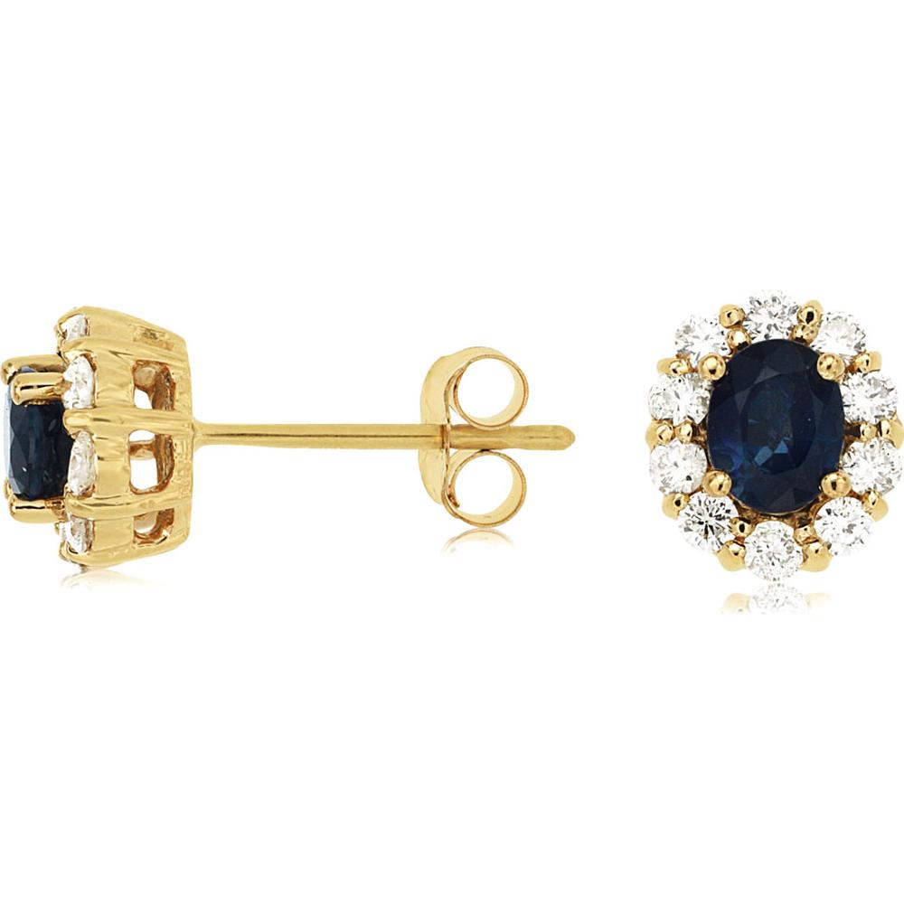14K Yellow Gold Sapphire & Diamond Halo Studs - 0.90 Carats Total Sapphire & Diamond Weight