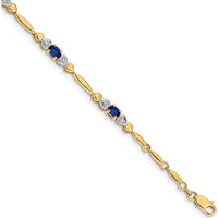 14K Yellow Gold Sapphire and Diamond Heart Design Bracelet - 0.22 Carats Total Sapphire Weight, 0.01 Carats Total Diamond Weight by Monteluci Fine Jewelry