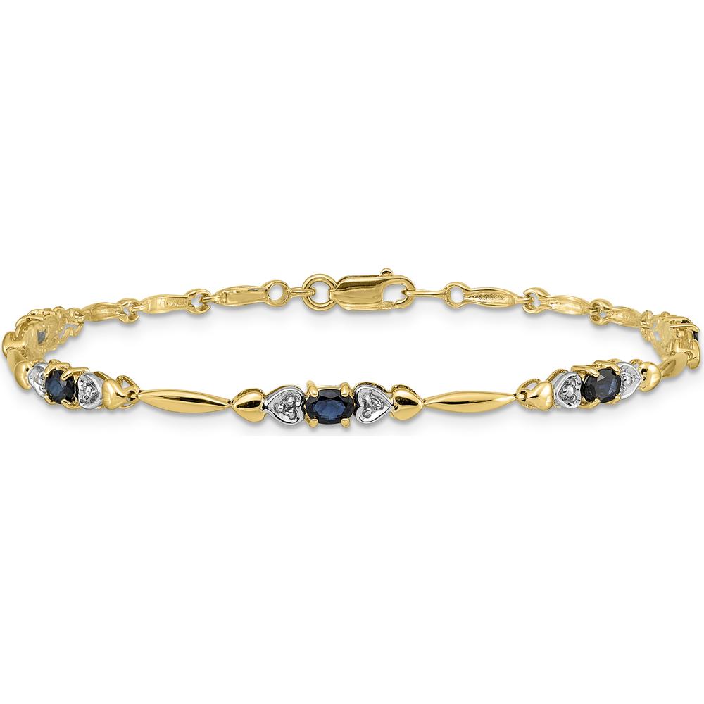 14K Yellow Gold Sapphire and Diamond Heart Design Bracelet - 0.22 Carats Total Sapphire Weight, 0.01 Carats Total Diamond Weight by Monteluci Fine Jewelry