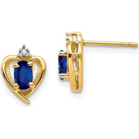 14K Yellow Gold Sapphire and Diamond Heart Earrings - 0.293 Carat Sapphire, 0.005 Carat Diamond Total Weight by Oro Pregiato