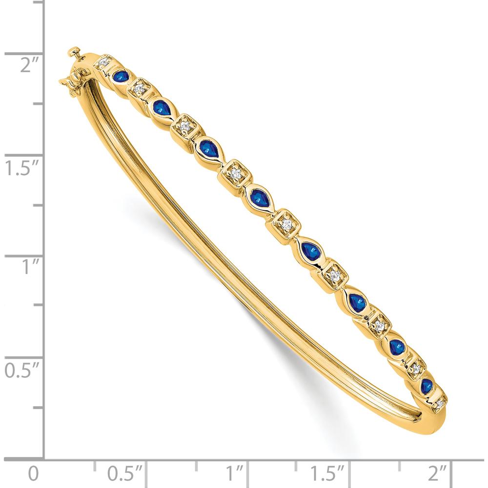 14K Yellow Gold Sapphire and Diamond Hinged Bangle Bracelet - 0.13 Carats Sapphire, 0.12 Carats Diamond by Monteluci Fine Jewelry