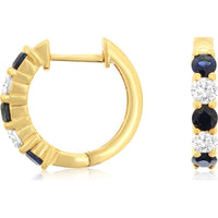 14K Yellow Gold Sapphire and Diamond Hoop Earrings - 1.26 Carats Total Gemstone Weight