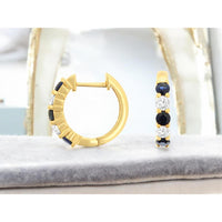 14K Yellow Gold Sapphire and Diamond Hoop Earrings - 1.26 Carats Total Gemstone Weight