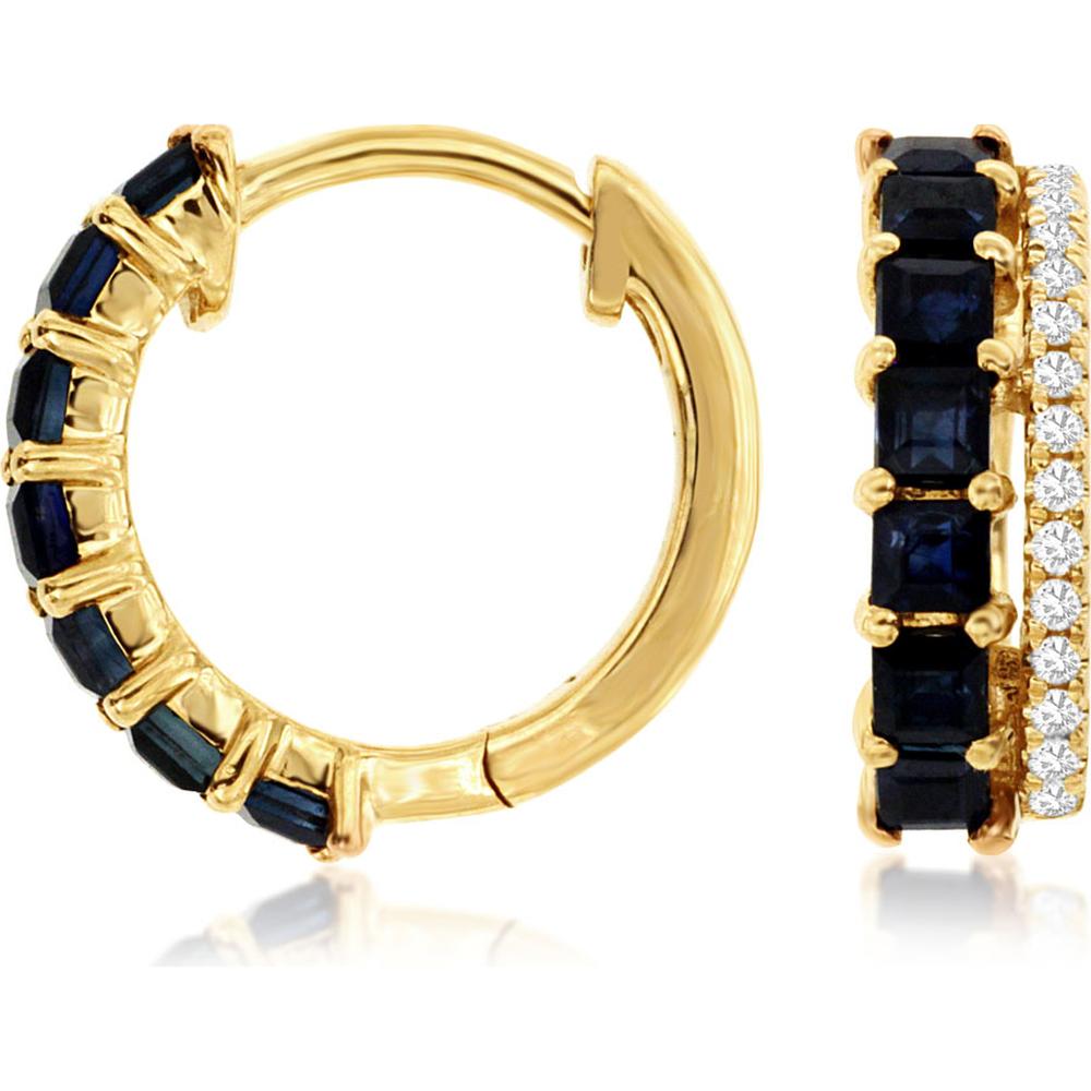 14K Yellow Gold Sapphire & Diamond Hoop Earrings - 1.54 Carats Total Gem Weight