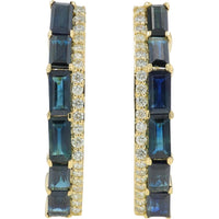 14K Yellow Gold Sapphire and Diamond Hoop Earrings - 2.20 Carat Total Sapphire Weight, 0.25 Carat Total Diamond Weight