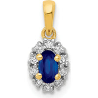 14K Yellow Gold Sapphire and Diamond Oval Halo Pendant - 0.35 Carat Sapphire, 0.10 Carat Diamond Weight by Lumare Gioia