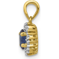 14K Yellow Gold Sapphire and Diamond Oval Halo Pendant - 0.35 Carat Sapphire, 0.10 Carat Diamond Weight by Lumare Gioia