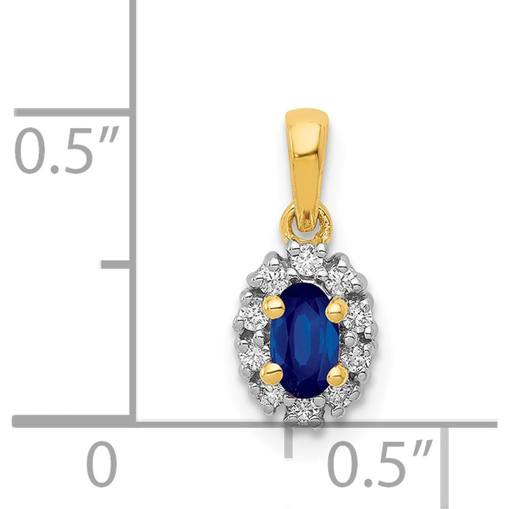 14K Yellow Gold Sapphire and Diamond Oval Halo Pendant - 0.35 Carat Sapphire, 0.10 Carat Diamond Weight by Lumare Gioia
