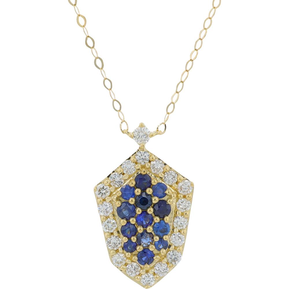 14K Yellow Gold Sapphire and Diamond Pendant Necklace - 0.35 Carat Total Gemstone Weight