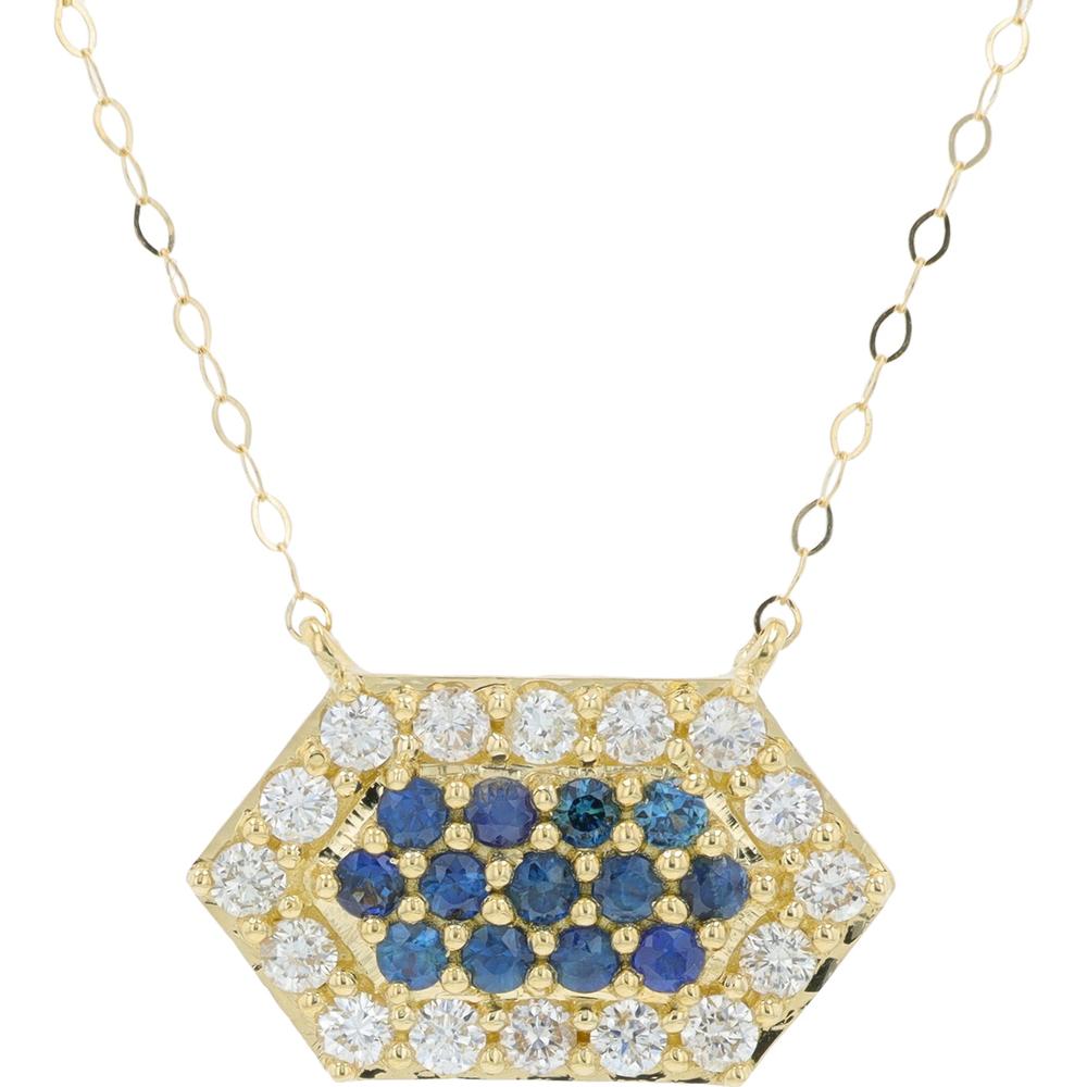 14K Yellow Gold Sapphire and Diamond Pendant Necklace - 0.72 Carat Total Gemstone Weight